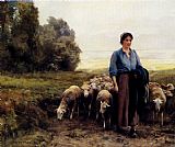 Shepherdess Canvas Paintings - Shepherdess With Her Flock